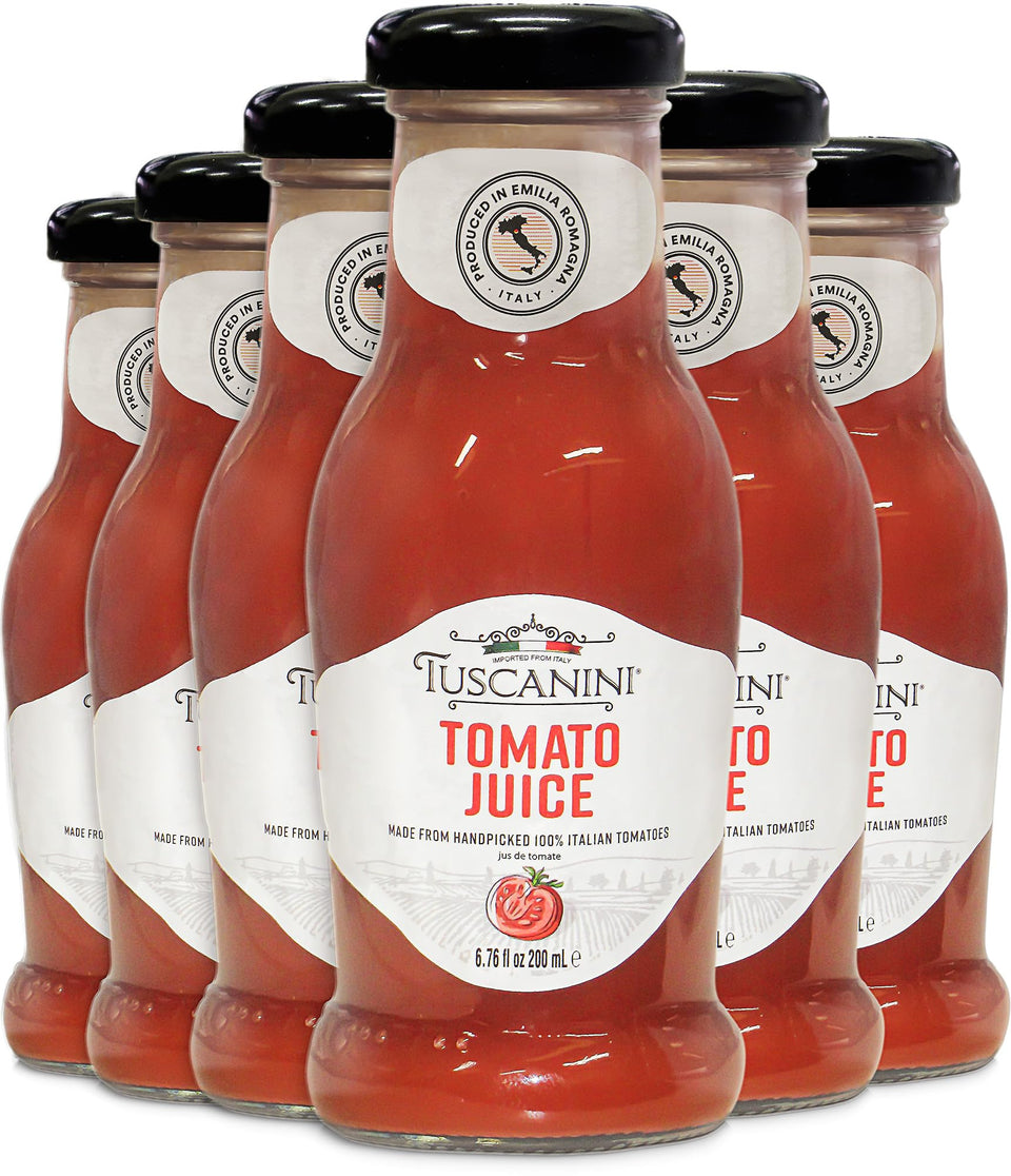 Tuscanini tomato juice bottle for sipping a premium Italian flavor