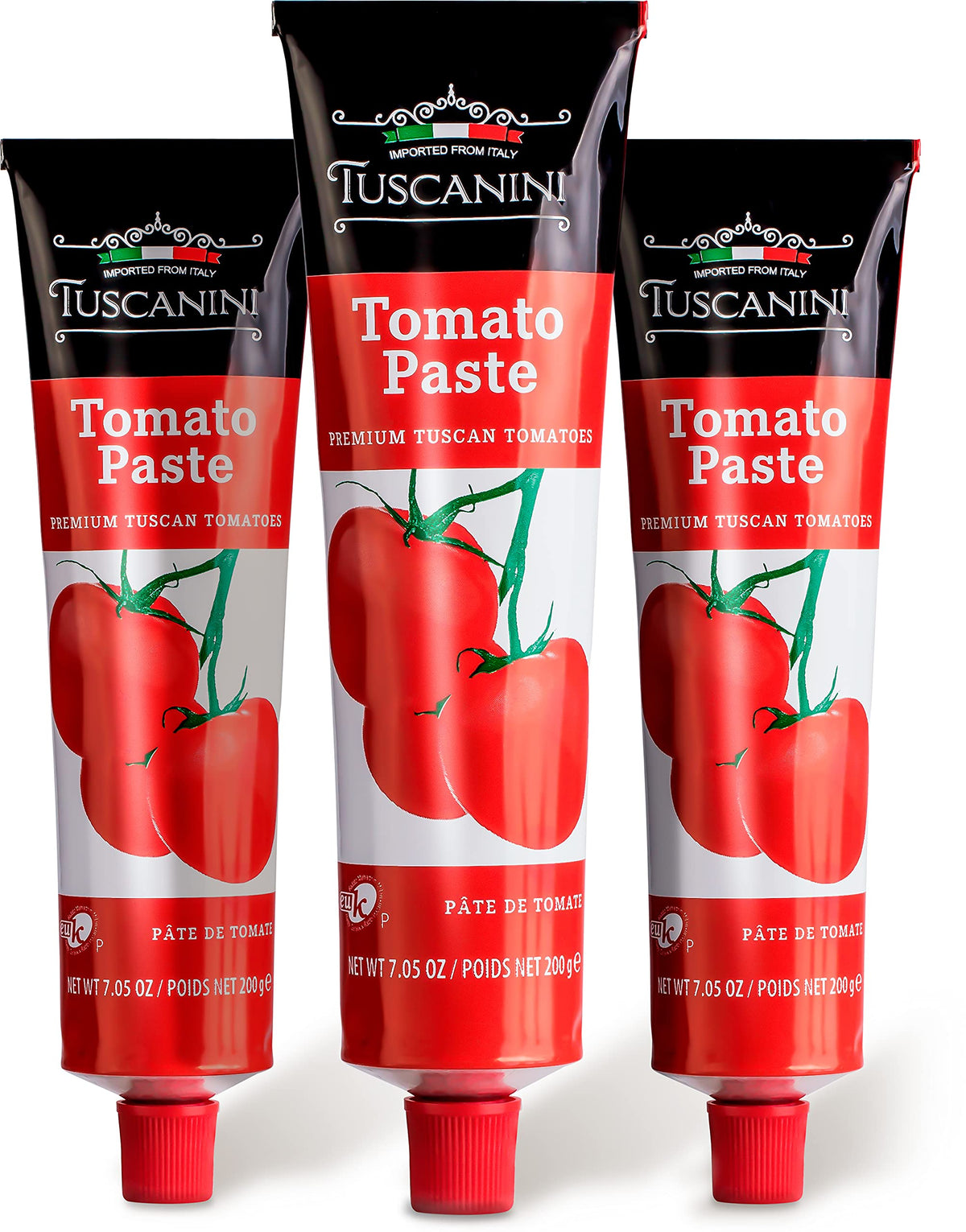 Tuscanini tomato paste tube pack close-up for mess-free, measured pours.