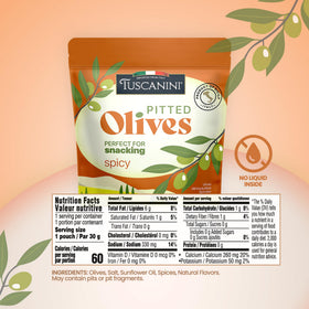 Tuscanini spicy olives perfect for picnics and office snacks.