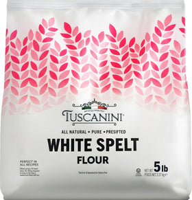 Tuscanini White Spelt Flour packaging shows premium Italian quality for baking.
