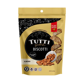 Tutti Gourmet gluten-free almond biscotti in resealable bag for freshness