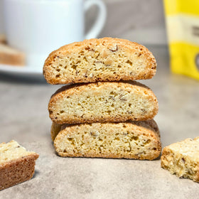 Tutti Gourmet lemon biscotti with gluten free base and bright citrus flavor