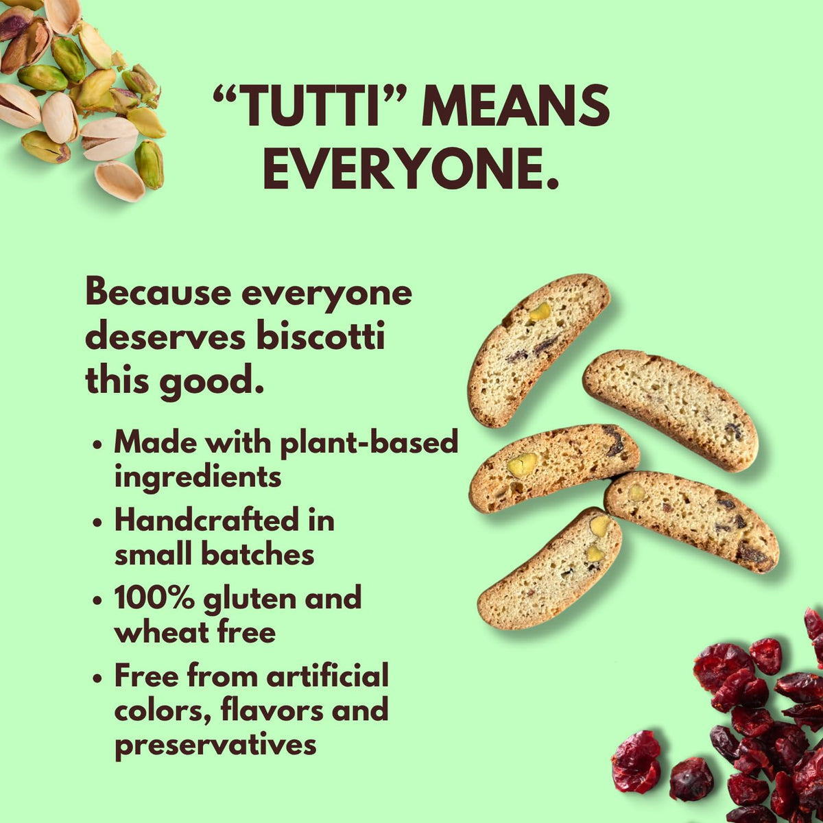 Tutti Gourmet pistachio cranberry biscotti gift packaging ready for holidays