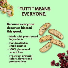Tutti Gourmet pistachio cranberry biscotti gift packaging ready for holidays