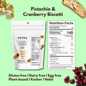 Tutti Gourmet pistachio cranberry biscotti as a gluten-free vegan snack