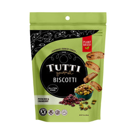 Tutti Gourmet pistachio cranberry biscotti in resealable bag for freshness