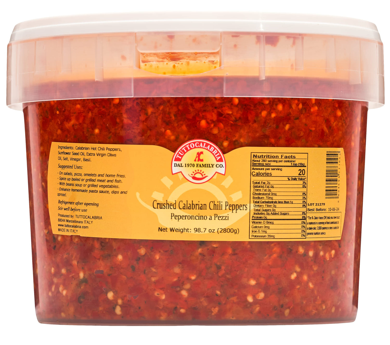 TUTTOCALABRIA bulk crushed Calabrian chili peppers jar—ideal for spicy sauces.