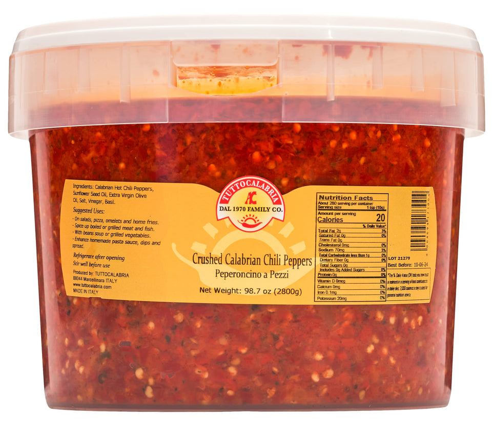 TUTTOCALABRIA bulk crushed Calabrian chili peppers jar—ideal for spicy sauces.