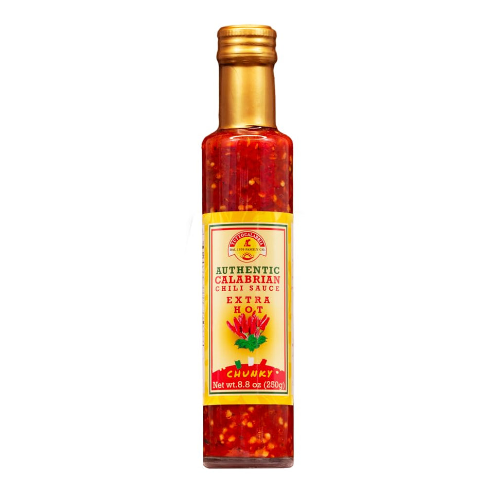 TUTTOCALABRIA chunky Calabrian hot sauce bottle shows bold flavor for any dish