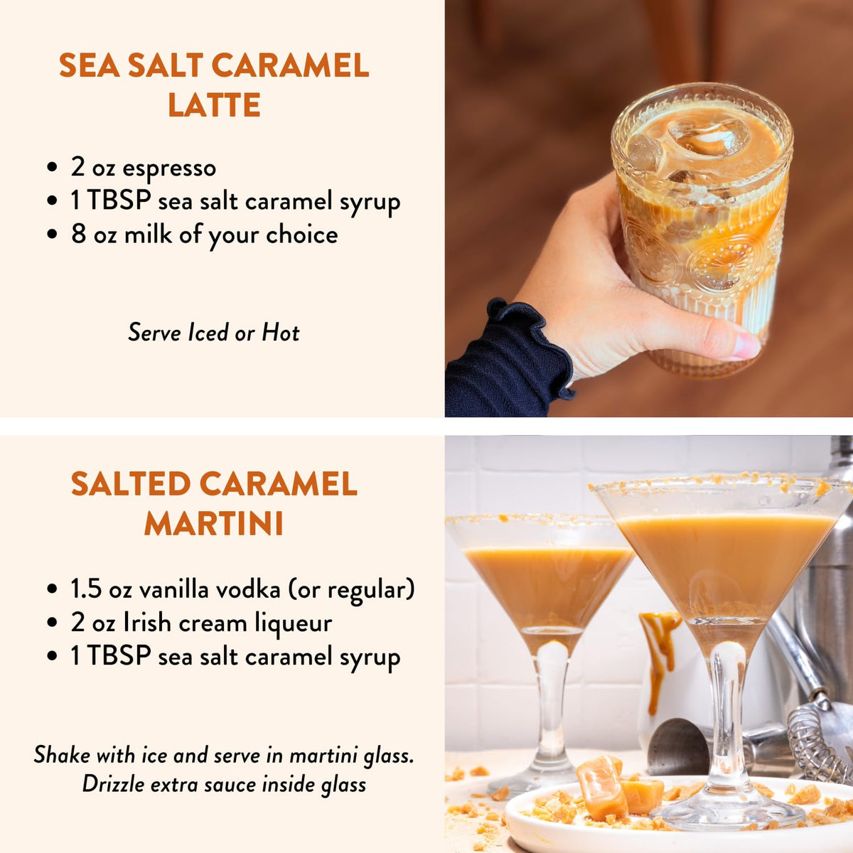 Home bar setup using Tuturu Salted Caramel Agave Simple Syrup to craft cocktails.