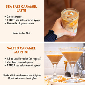 Home bar setup using Tuturu Salted Caramel Agave Simple Syrup to craft cocktails.