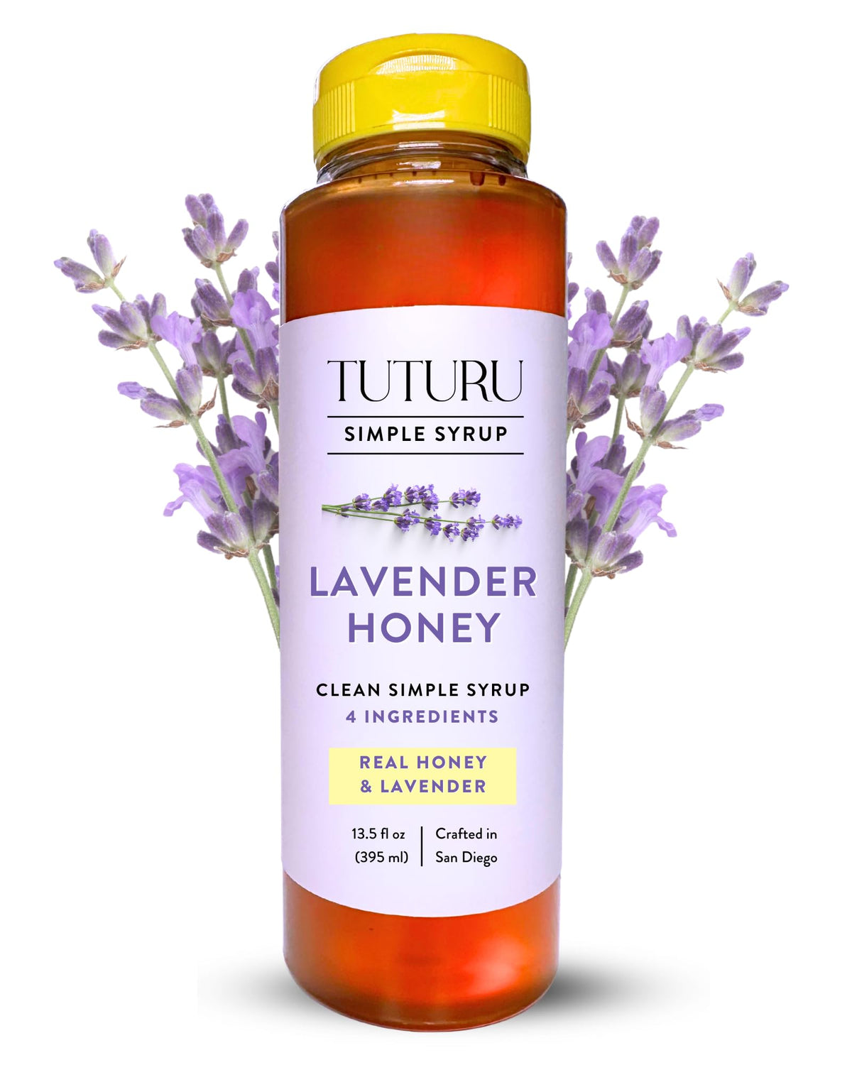 TUTURU Botanical Coffee lavender honey syrup bottle exemplifies artisanal purity for drinks.