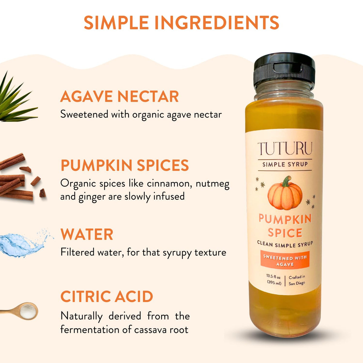 Tuturu Pumpkin Spice Agave Syrup used as cocktail mixer for pumpkin notes