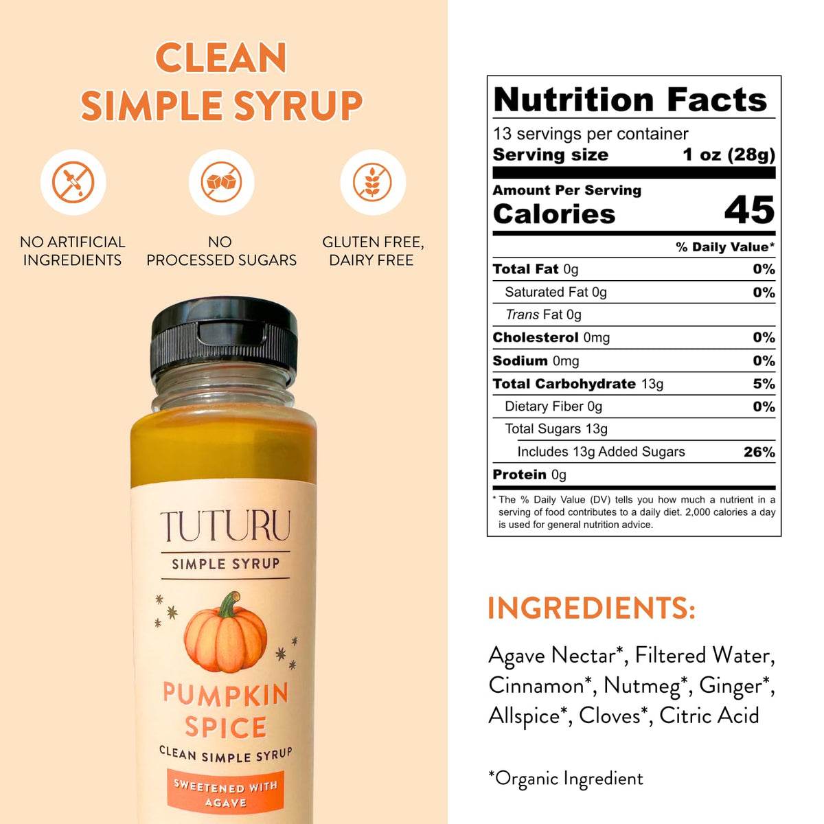 Tuturu Pumpkin Spice Agave Syrup in a latte highlighting autumn flavor