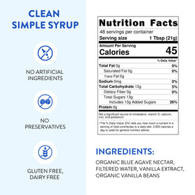 Label of Tuturu Vanilla Agave Syrup highlighting real ingredients