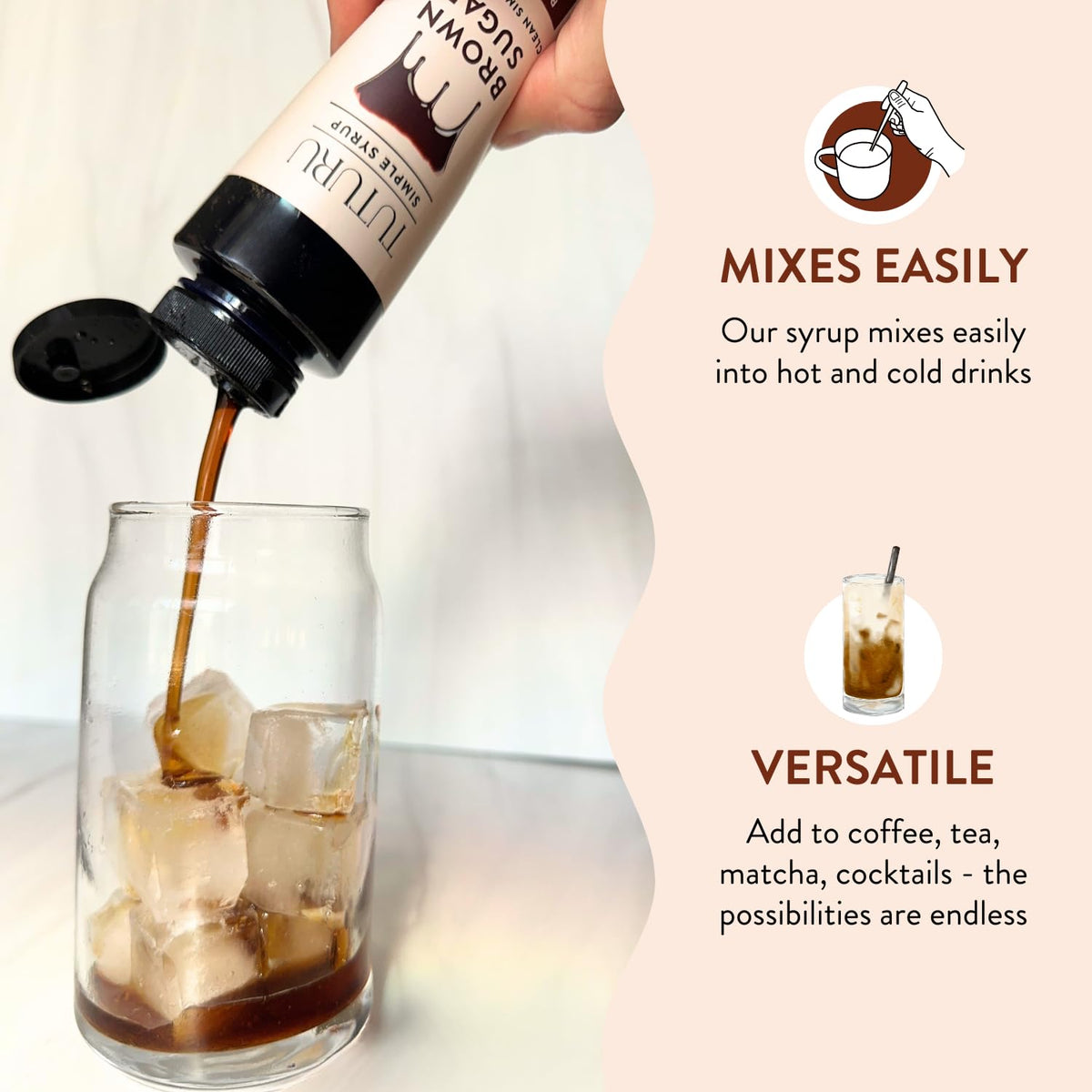 Cocktail glass featuring TUTURU syrup for warm, balanced cocktails.