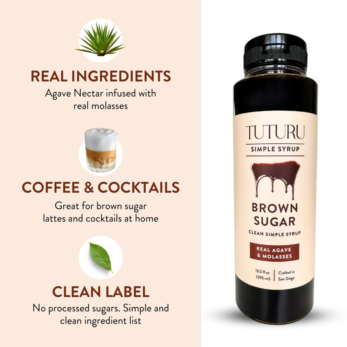 Close-up of TUTURU label showing clean ingredient promise.