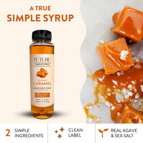 Tuturu slow-brewed agave syrup with sea salt on the counter for premium caramel flavor.