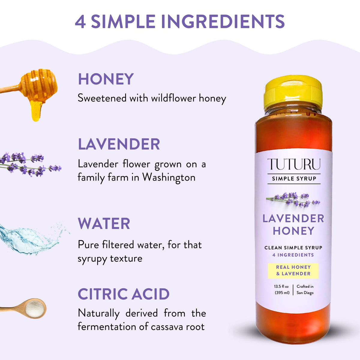 TUTURU Lavender Syrup ingredient closeup shows real botanicals