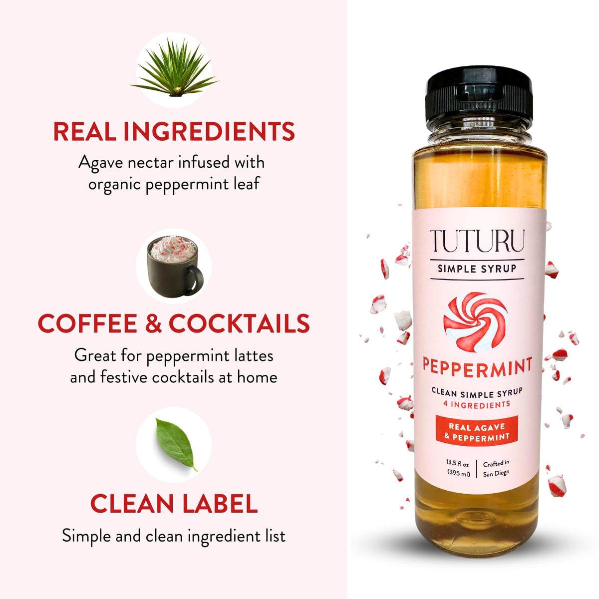 TUTURU Peppermint Agave Syrup tea cup captures refreshing aroma.
