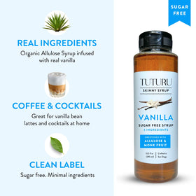 TUTURU bottle label emphasizes clean ingredients and allergen-free formulation.