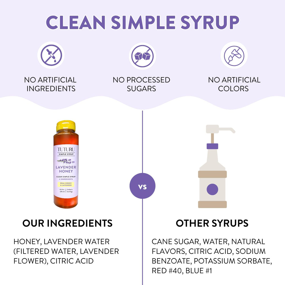 TUTURU lavender honey syrup stirred into tea for a fragrant, mellow sweetness.