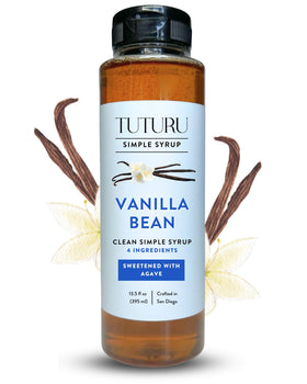 Tuturu Vanilla Bean Agave Syrup bottle boosts vanilla notes in coffee.