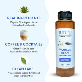 Close-up of real vanilla bean in Tuturu syrup for aroma.