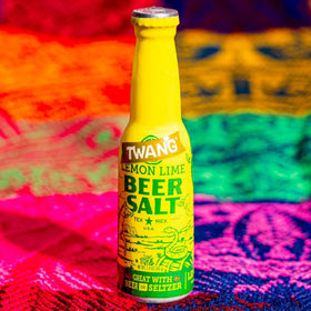 Twang Lime beer salt bottle highlights tangy lime zest.