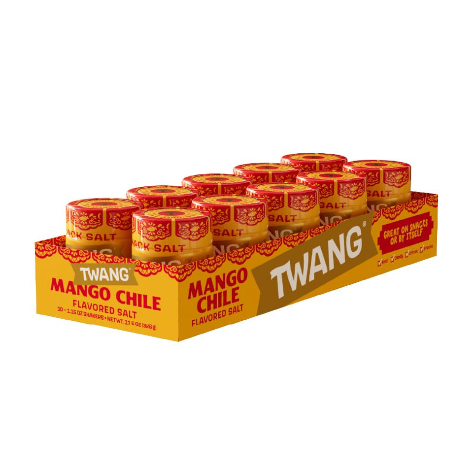 Twang Mango Chile Snack Salt packaging for on-the-go flavor.