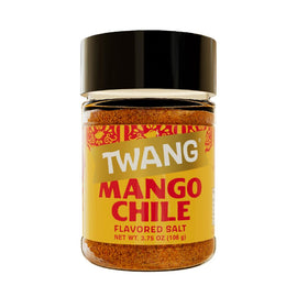 Twang Mango Chile Snack Salt shaker dispensing sweet-spicy seasoning.