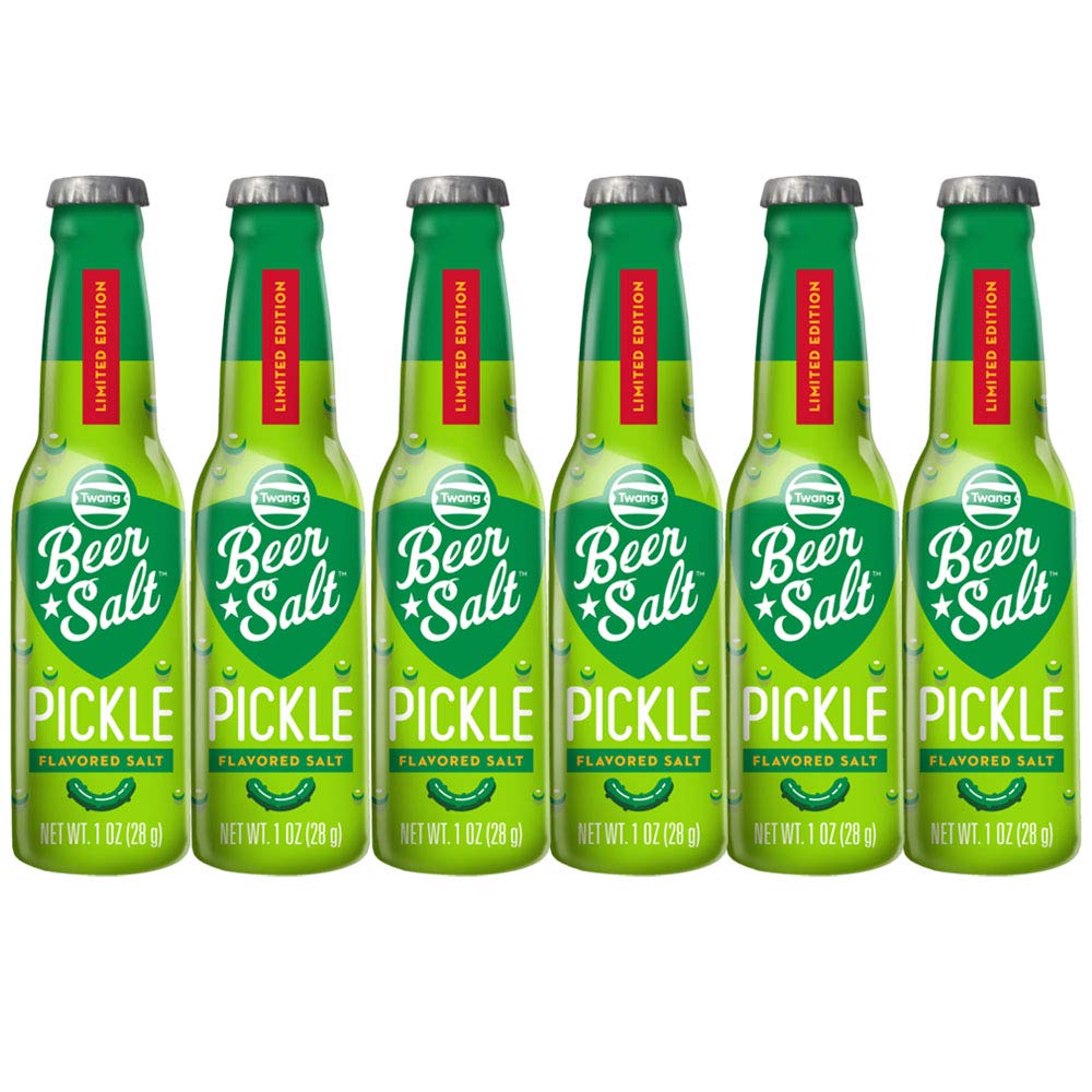 Twang Pickle Beer Salts bottle ready to sprinkle for bold beer flavor.