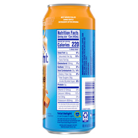 Twelve-pack fridge stock of International Delight Caramel Macchiato iced coffee.
