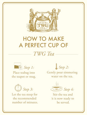 Brewing TWG Chamomile tea with hot water and the steeping process.