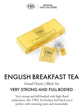 TWG hand-sewn cotton teabags promoting full-leaf infusion.
