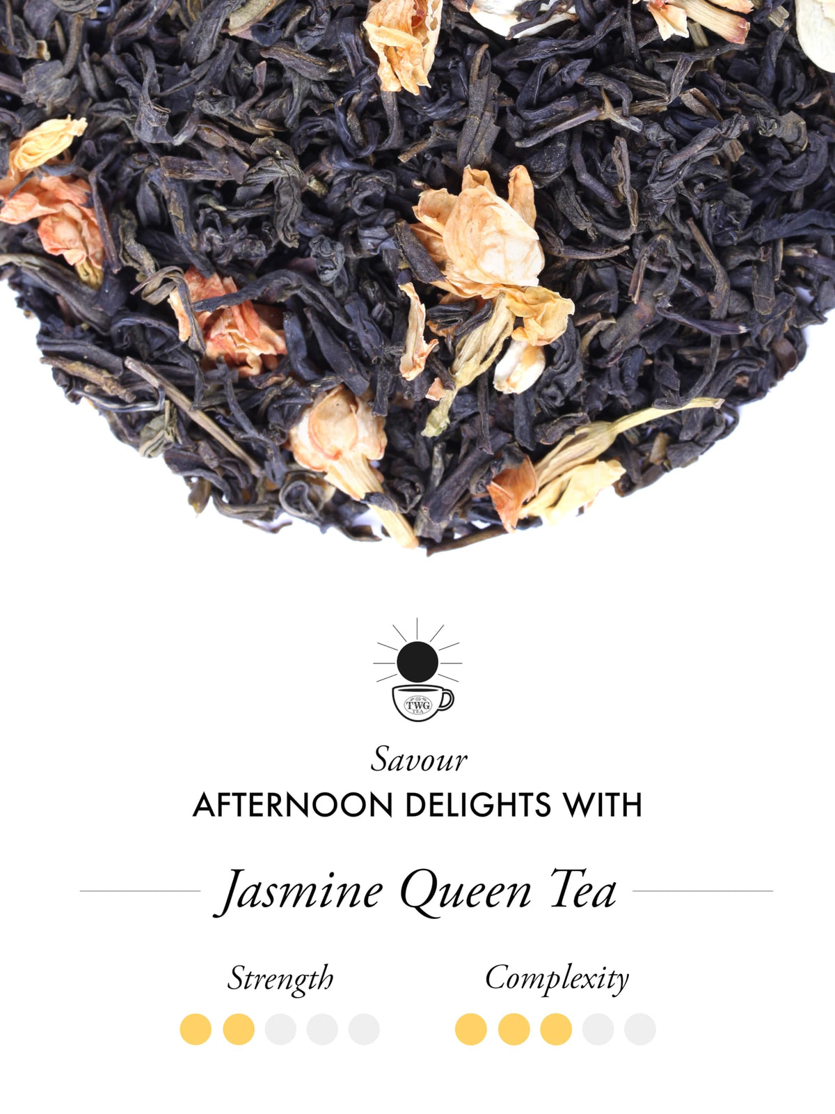 TWG Jasmine Queen tea cup infusing for a tranquil afternoon.