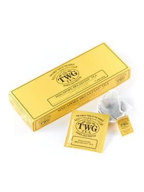 TWG Singapore Breakfast tea packaging shows premium blend and gift-ready presentation.