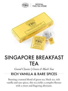 TWG Singapore Breakfast tea hand-sewn cotton teabags releasing rich aroma.