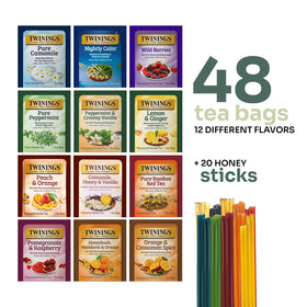 Twinings Pure Camomile tea bags highlight soothing aromas for relaxed evenings.