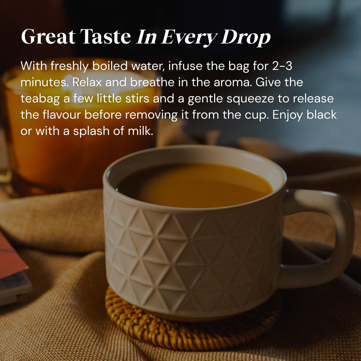 Twinings 1706 Strong Breakfast uses vegan, biodegradable tea bags for eco-friendly brewing
