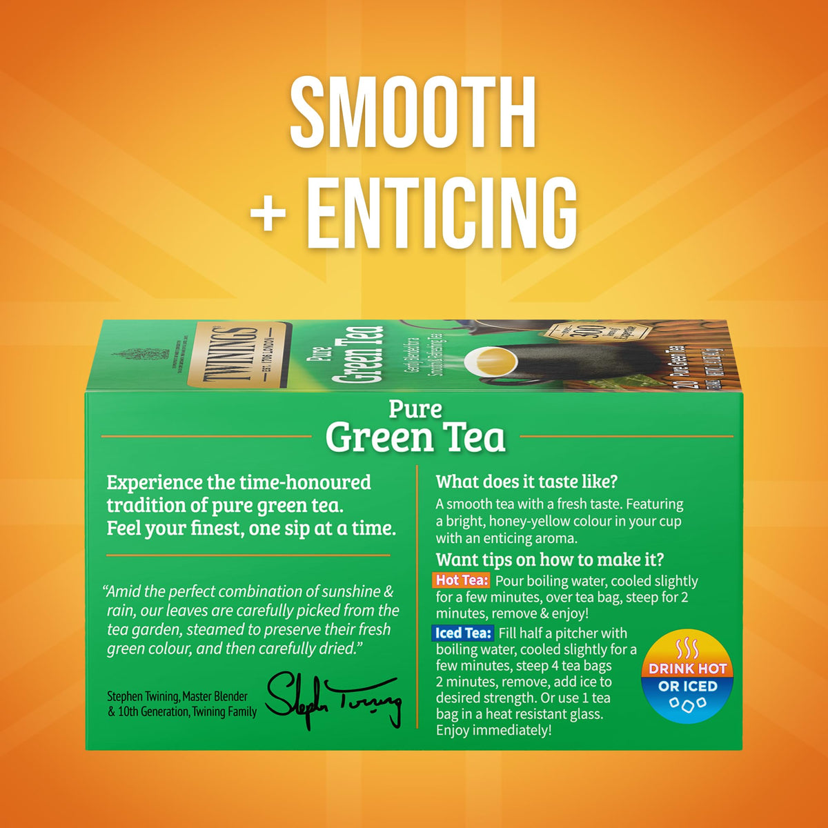 Twinings aromatic green tea leaves deliver a smooth, inviting aroma.
