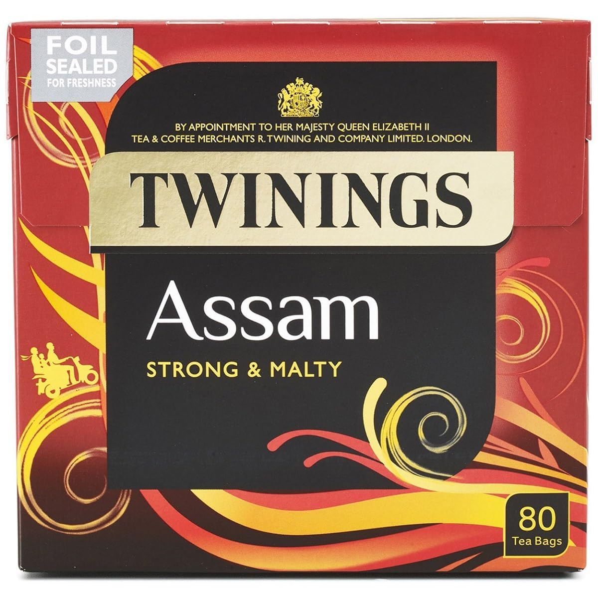 Twinings Assam Strong and Mighty tea bags in a box, ideal for a bold morning ritual.