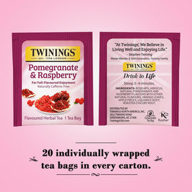 Twinings Bedtime Pomegranate-Raspberry tea bags promote a relaxing evening ritual.