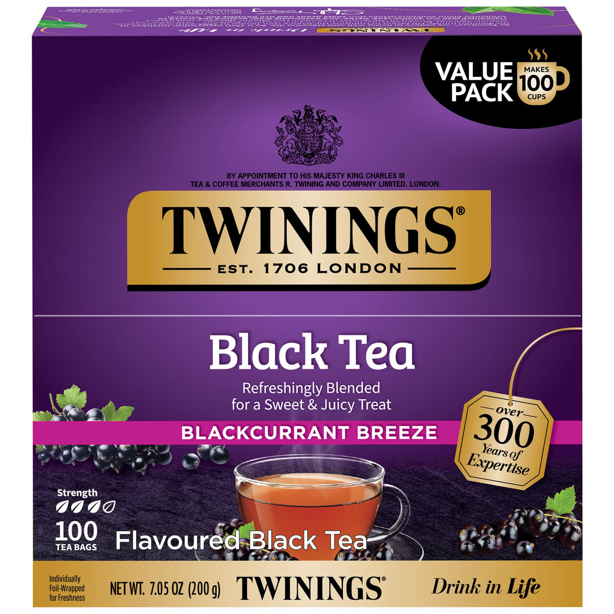 Twinings Blackcurrant Breeze tea bags deliver fruity caffeine boost