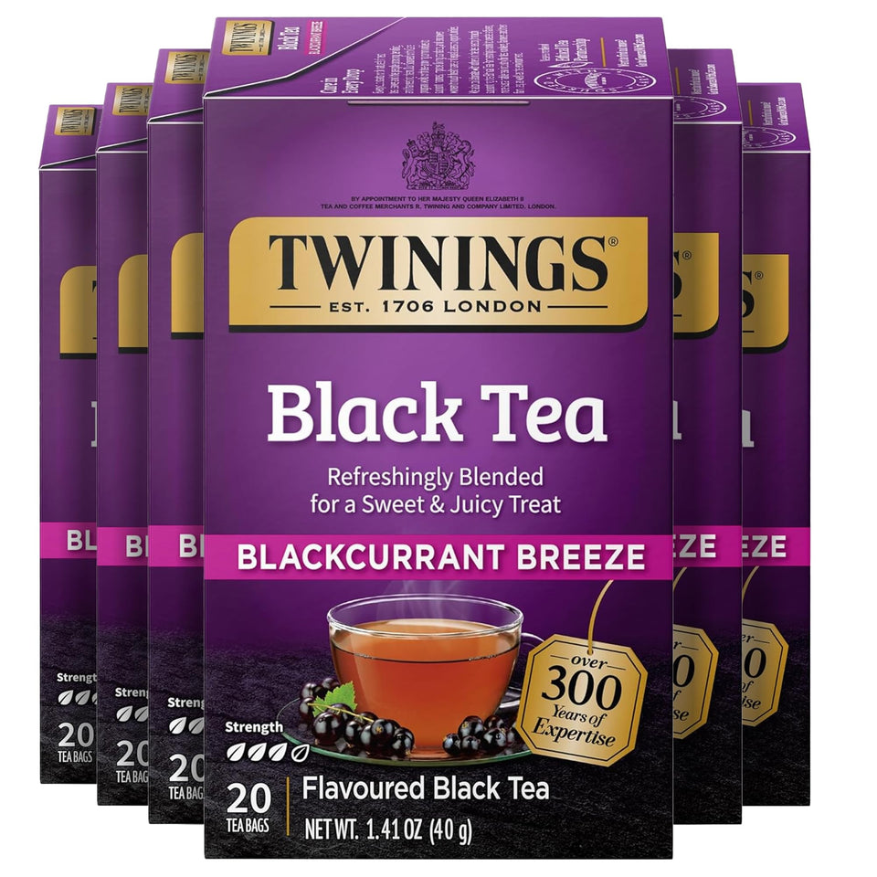 Twinings Blackcurrant Breeze front packaging showing fruity aroma