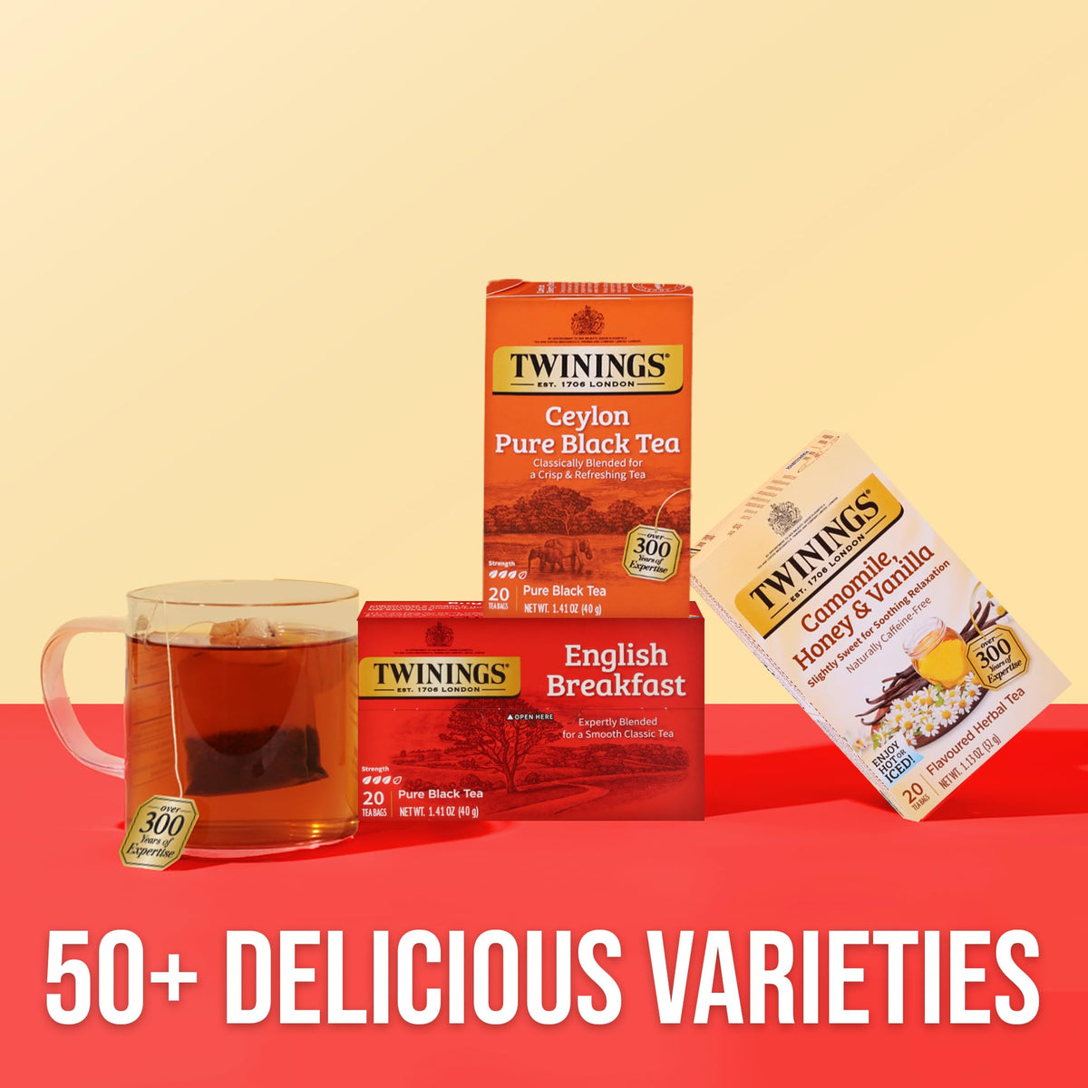 Twinings brand logo on tea pack signaling trusted heritage and quality.