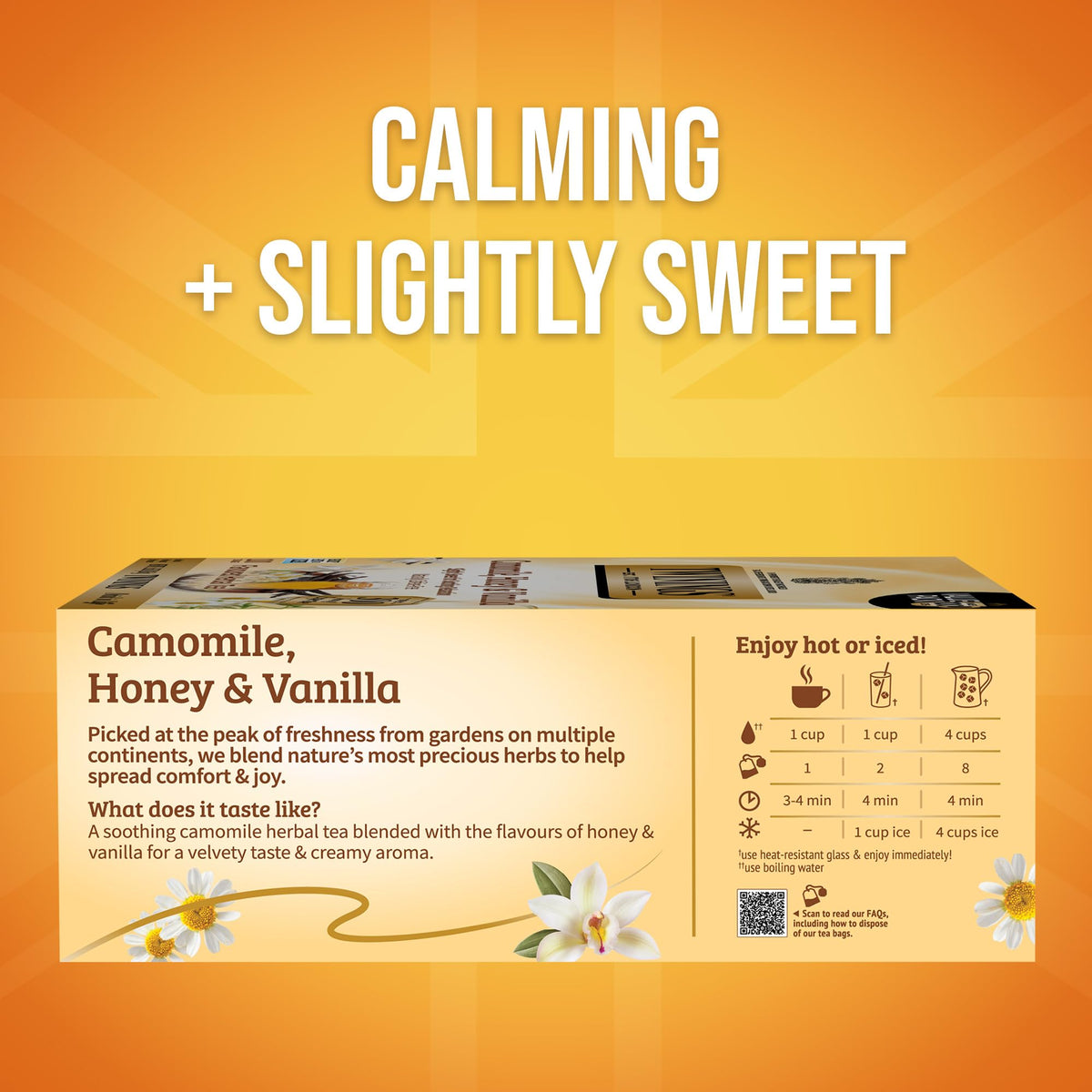 Twinings Camomile Honey Vanilla tea bags individually sealed for fresh flavor on the go