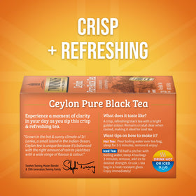 Twinings Ceylon Pure Black Tea box-front with individually wrapped bags for freshness on the go.