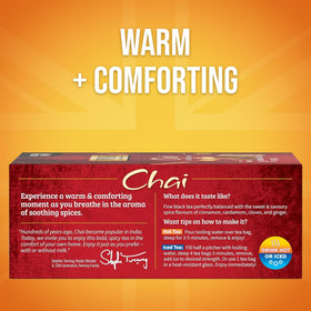 Twinings Chai Black Tea bags, individually sealed, preserve freshness for on-the-go brewing.