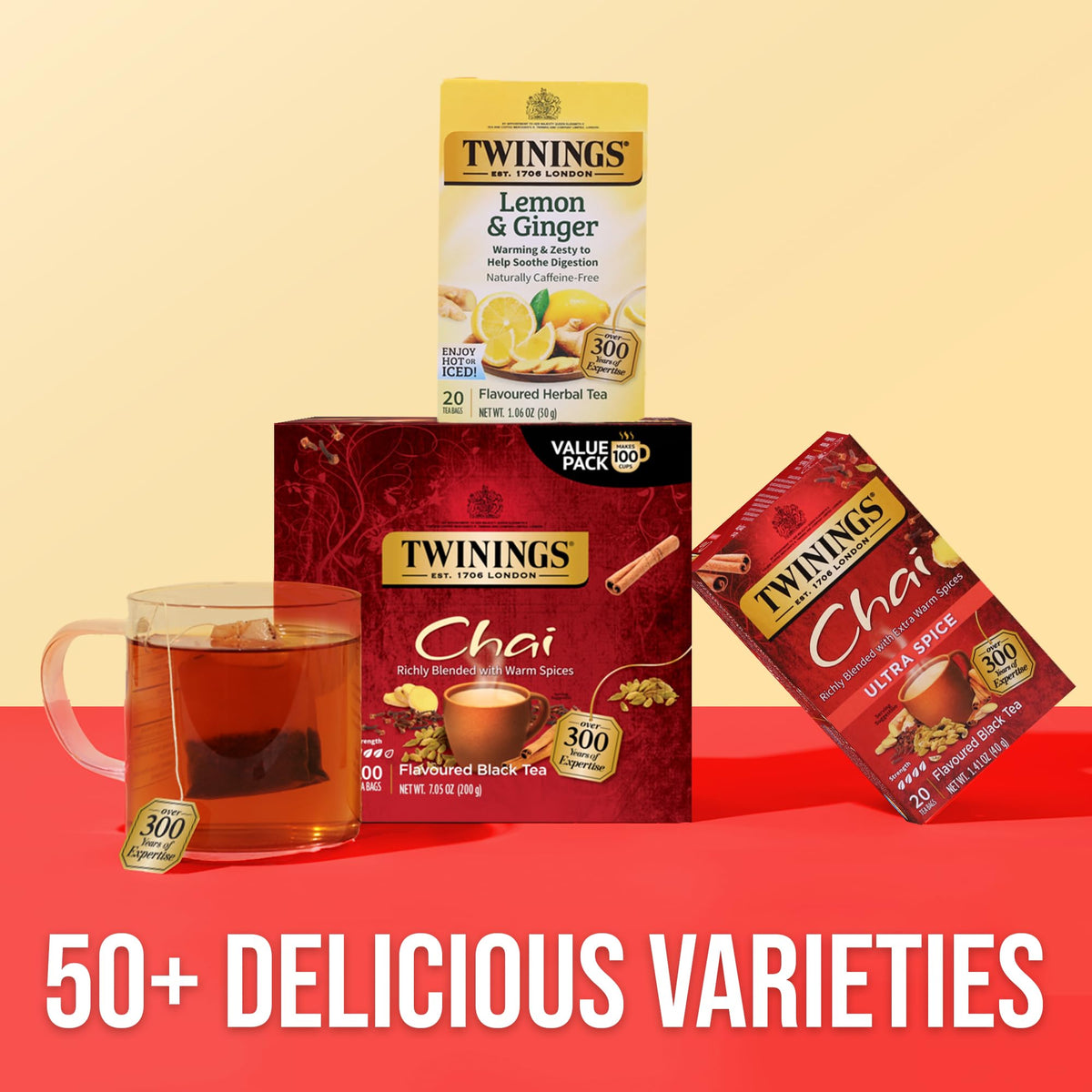 Twinings chai tea enjoyed hot or iced for a comforting moment.